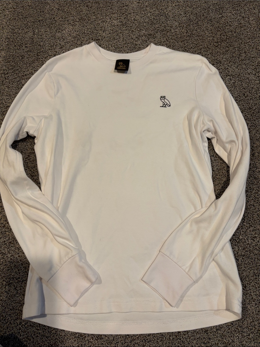 OVO Men’s White Long Sleeve Crew with Embroidered Owl